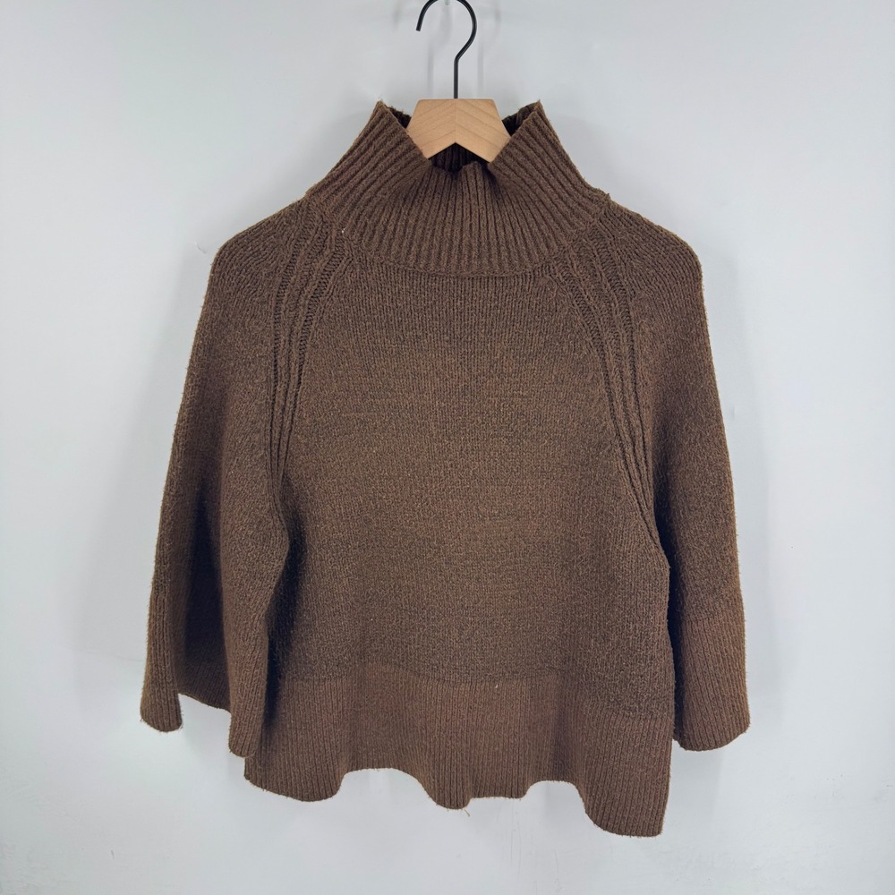 Miou Muse Chocolate‎ Brown Mock Neck Drapey Sweater Size S Earthy Granola Cozy